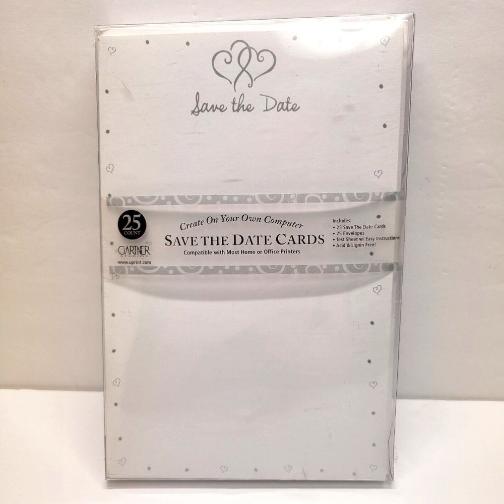 DIY Box of 23 Save the Date Cards & Envelopes Silver and White Gartner Studios